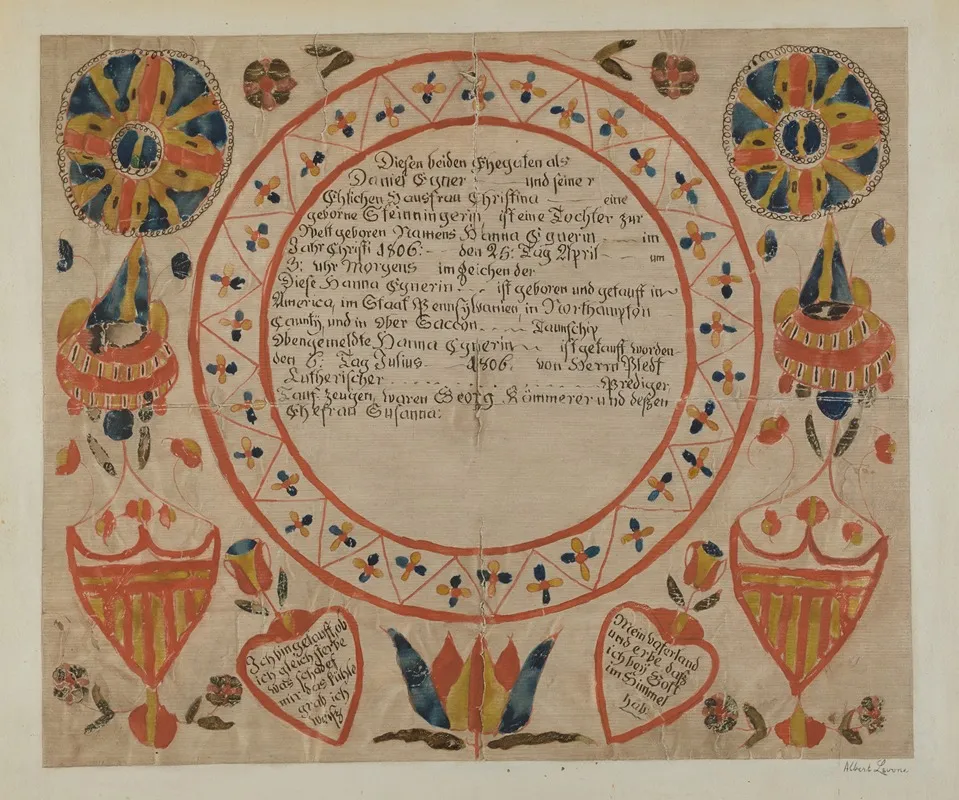 Pa German Fraktur by Albert Levone - Canvas Print