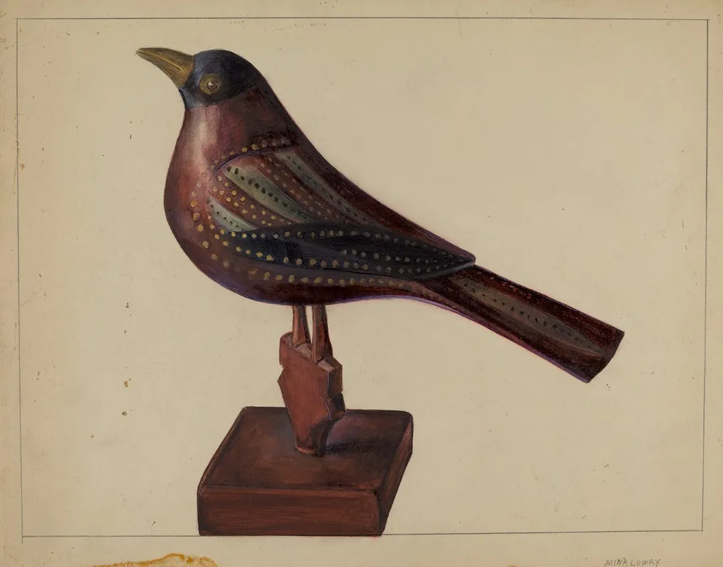 Pa German Robin Figurine by Mina Lowry - Canvas Print