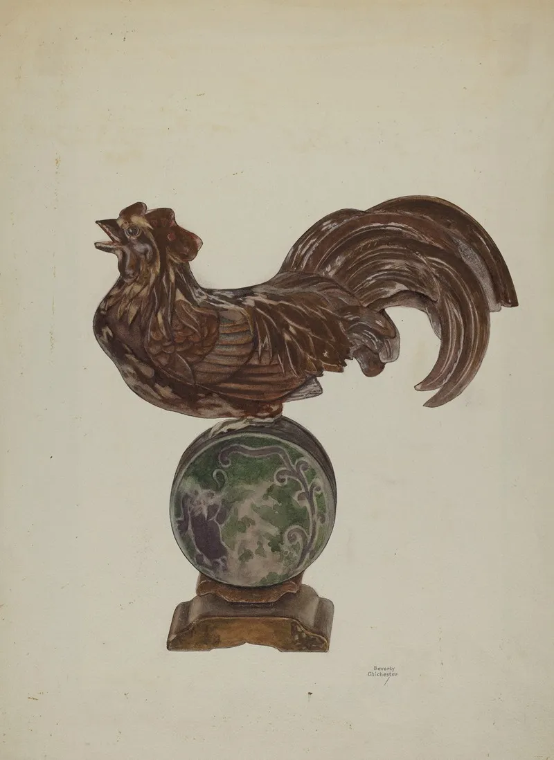 Pa German Rooster Mantel Ornament by Beverly Chichester - Canvas Print