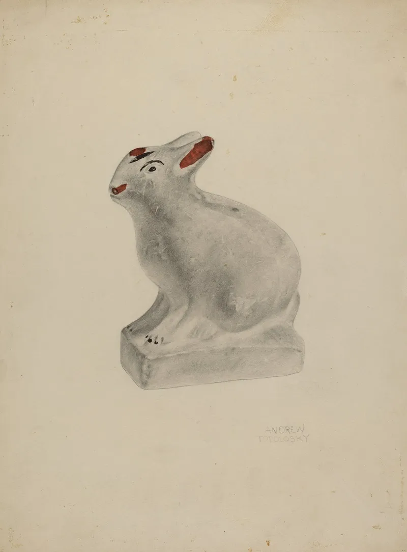 Pa German Seated Chalkware Rabbit