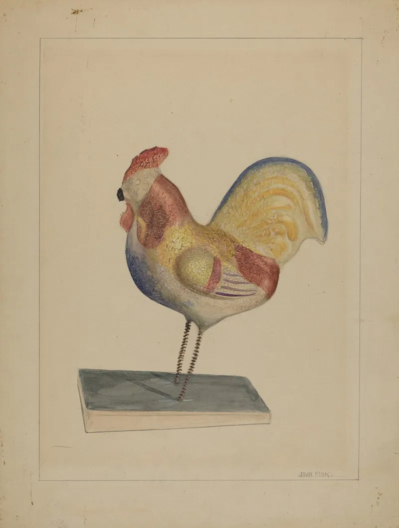 Pa German Toy Rooster W Bellows by John Fisk - Canvas Print
