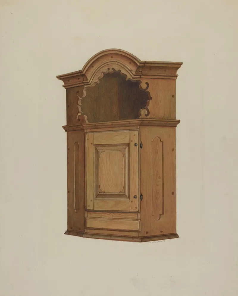 Pa German Wall Corner Cupboard by Austin L. Davison - Canvas Print