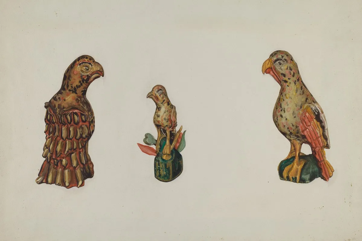 Pa German Wooden Eagles by Laura Bilodeau - Canvas Print