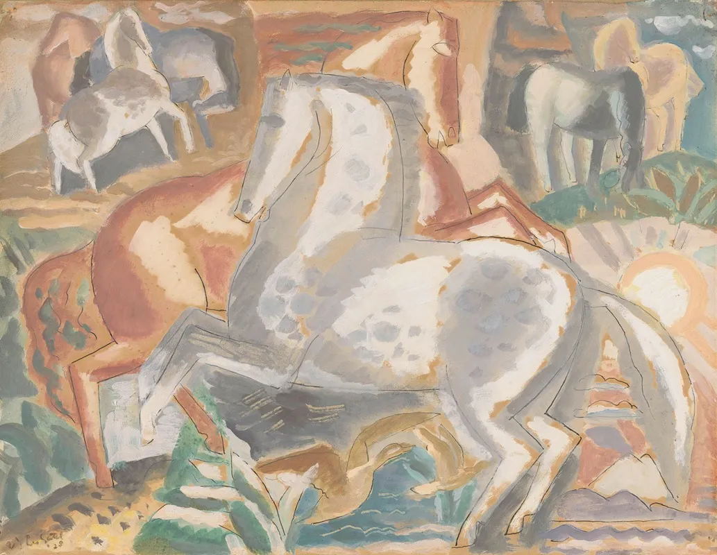 Paarden In Landschap 2 by Leo Gestel - Canvas Print