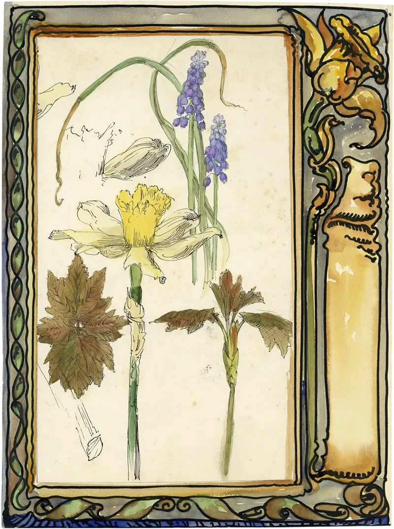 Paasbloemen En Blauwe Klokjes En Bruine Bloem