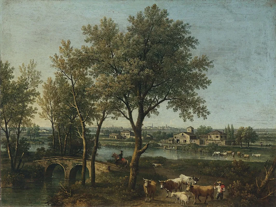 Paesaggio Fluviale Con Pastore E Gregge by Giovanni Battista Cimaroli - Canvas Print