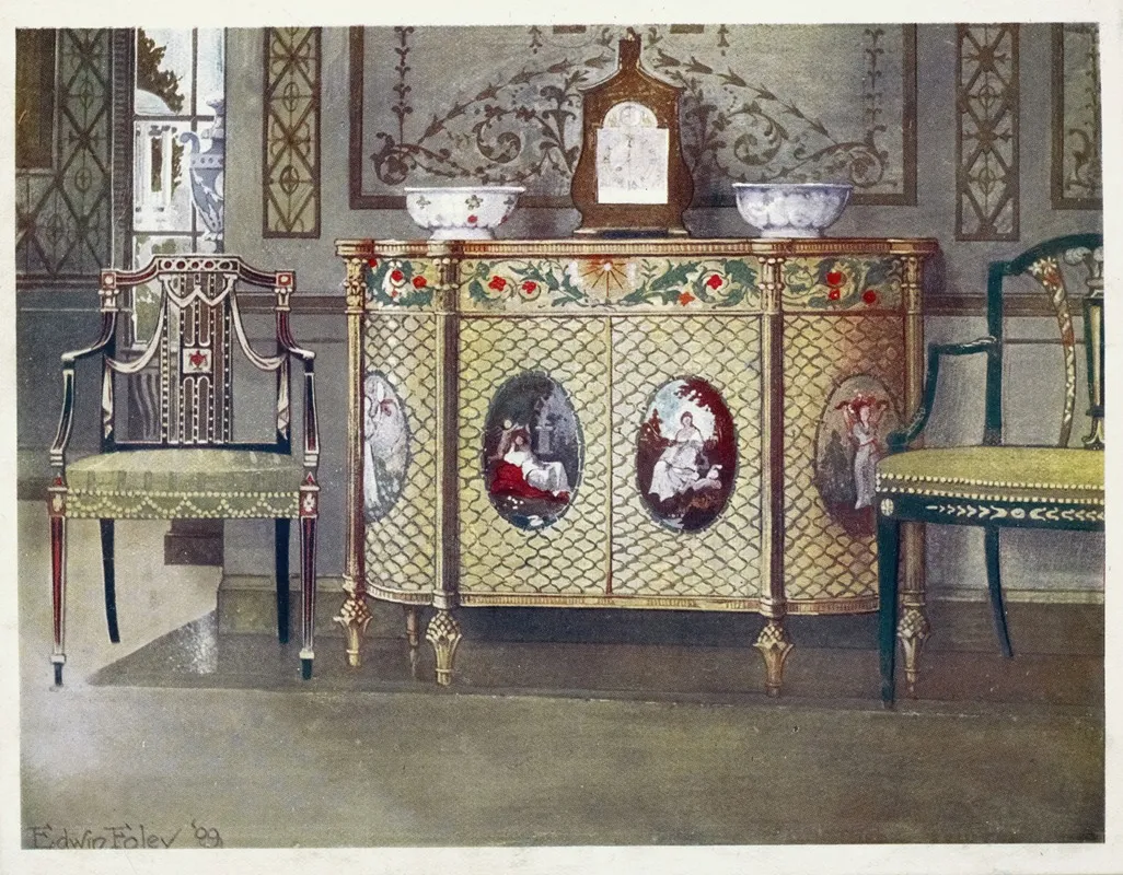 Painted Commode And Chairs by Edwin Foley - Canvas Print