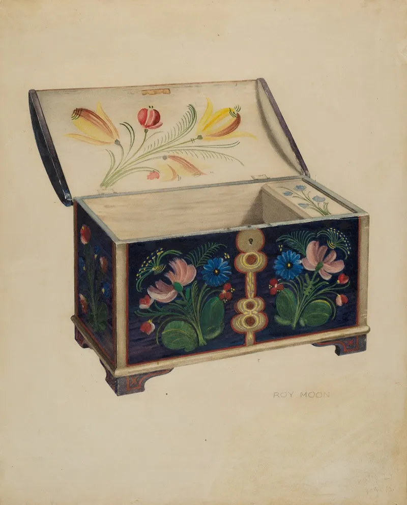 Painted Wooden Chest Or Casket by Roy Moon - Canvas Print