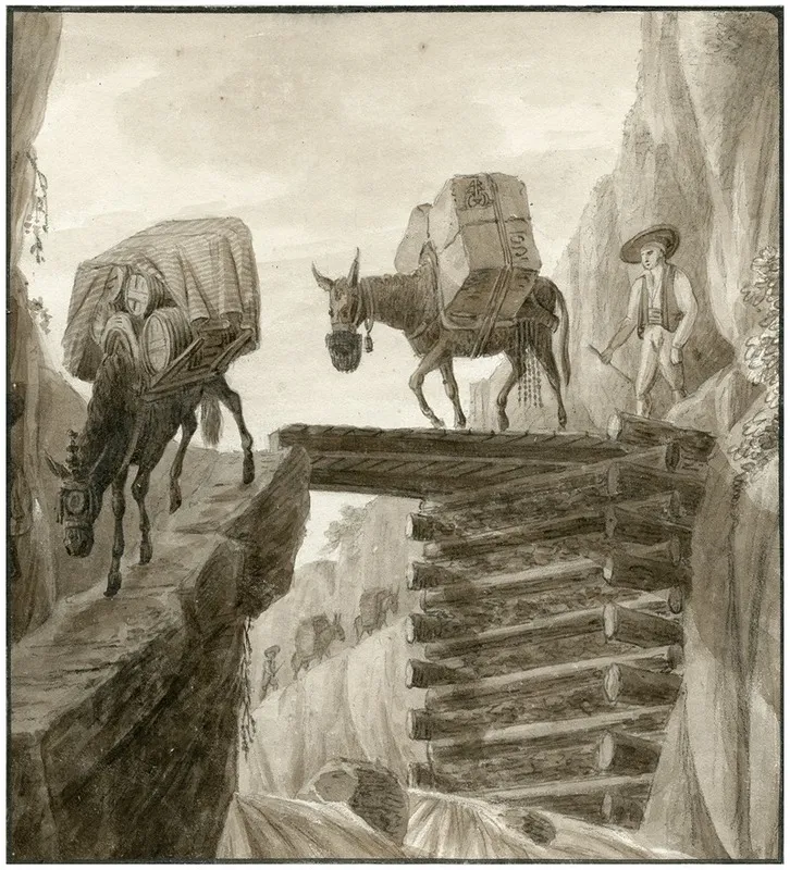 Pakezels Steken Een Brug Over In De Pyreneen by Otto Howen - Canvas Print
