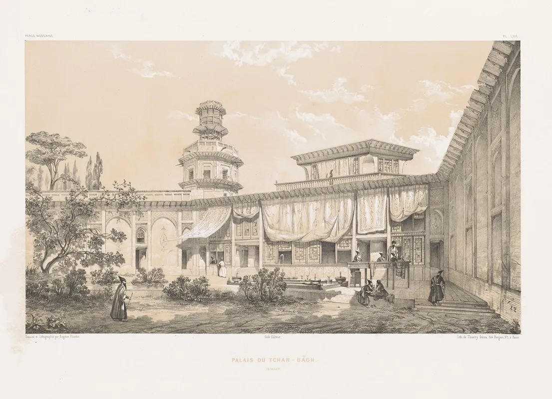 Palais Du Tchar Bach Ispahan by Eugène Flandin - Canvas Print