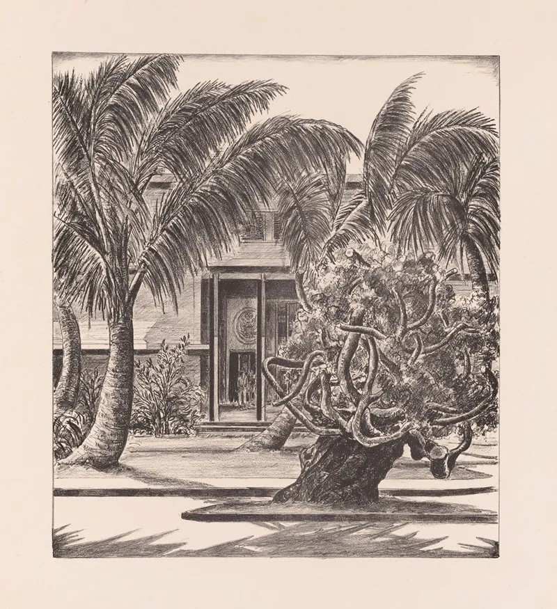 Palm And Banyan Trees Before Us Military Building During World War Ii