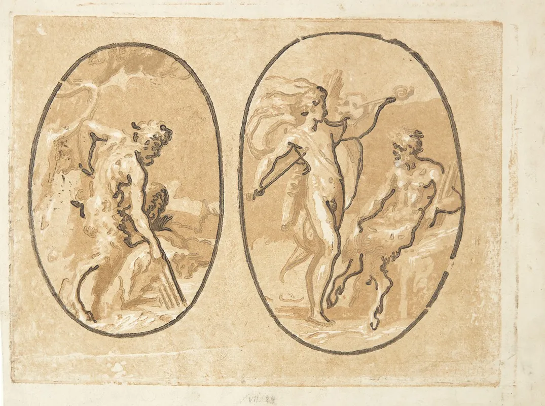 Pan Og Apollon Og Marsyas by Ugo Da Carpi - Canvas Print