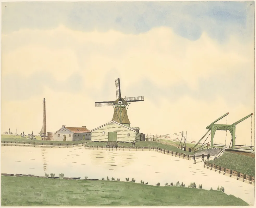 Papiermolen De Schoolmeester Aan Het Guispad Nu Guisweg 28 Met Rechts Een Ophaalbrug by Johannes Nicolaas Eijman - Canvas Print