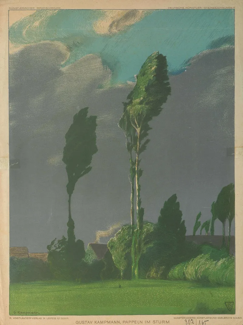 Pappeln Im Sturm by Gustav Kampmann - Canvas Print