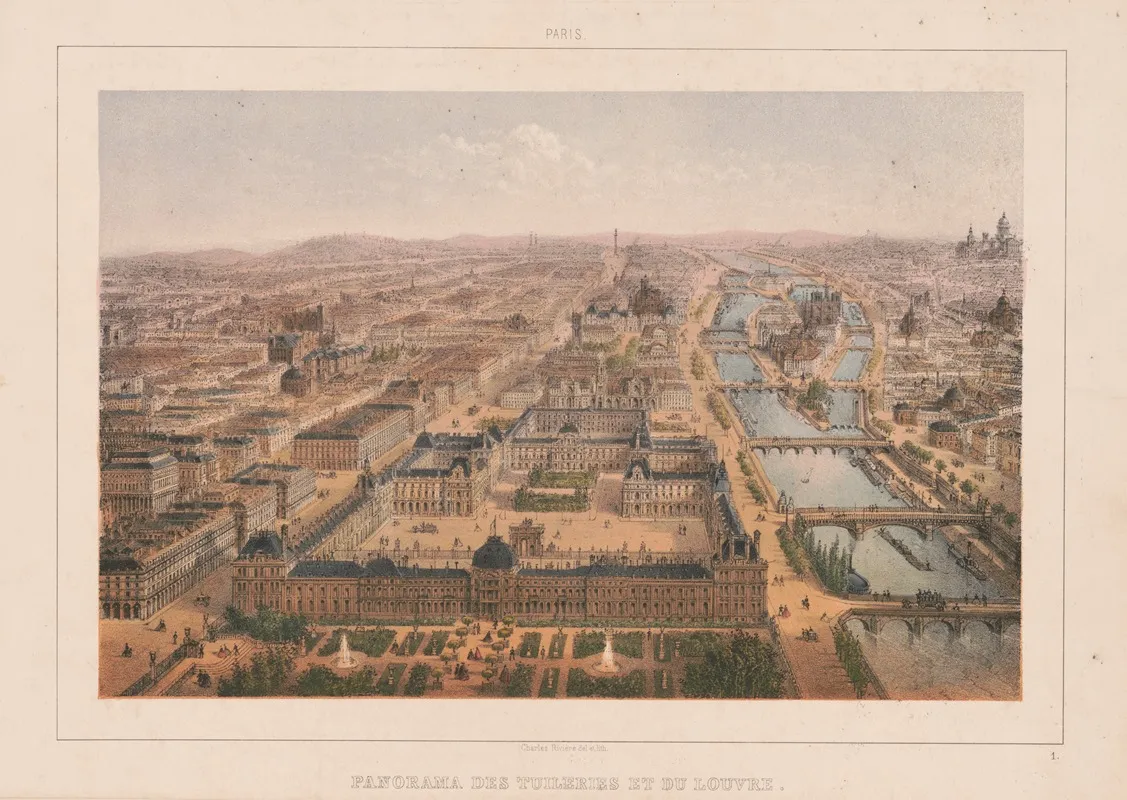 Paris Panorama Des Tuileries Et Du Louvre by Charles Rivière - Canvas Print