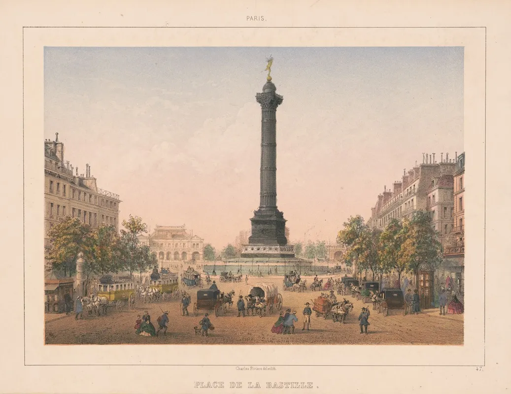 Paris Place De La Bastille by Charles Rivière - Canvas Print