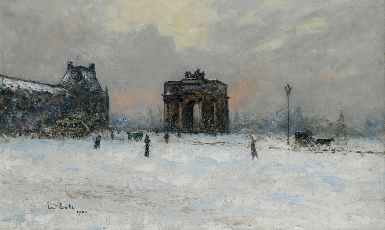 Paris The Pavillon De Flore And The Arc De Triomphe Of The Carrousel by Siebe Johannes Ten Cate - Canvas Print