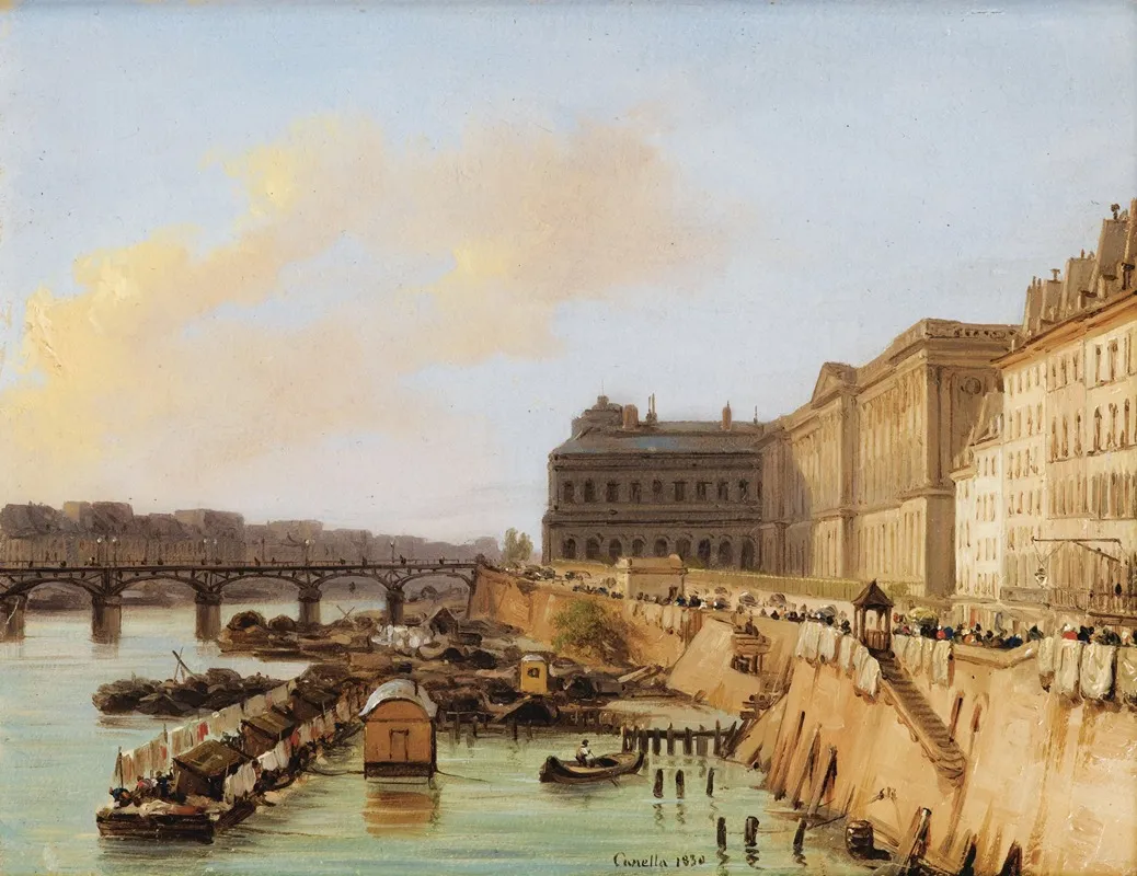 Paris Vue De La Passerelle Des Arts Et Du Louvre by Giuseppe Canella - Canvas Print