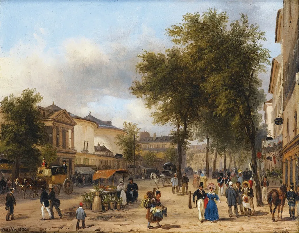 Paris Vue Du Theatre Des Varietes Sur Le Boulevard Montmartre by Giuseppe Canella - Canvas Print