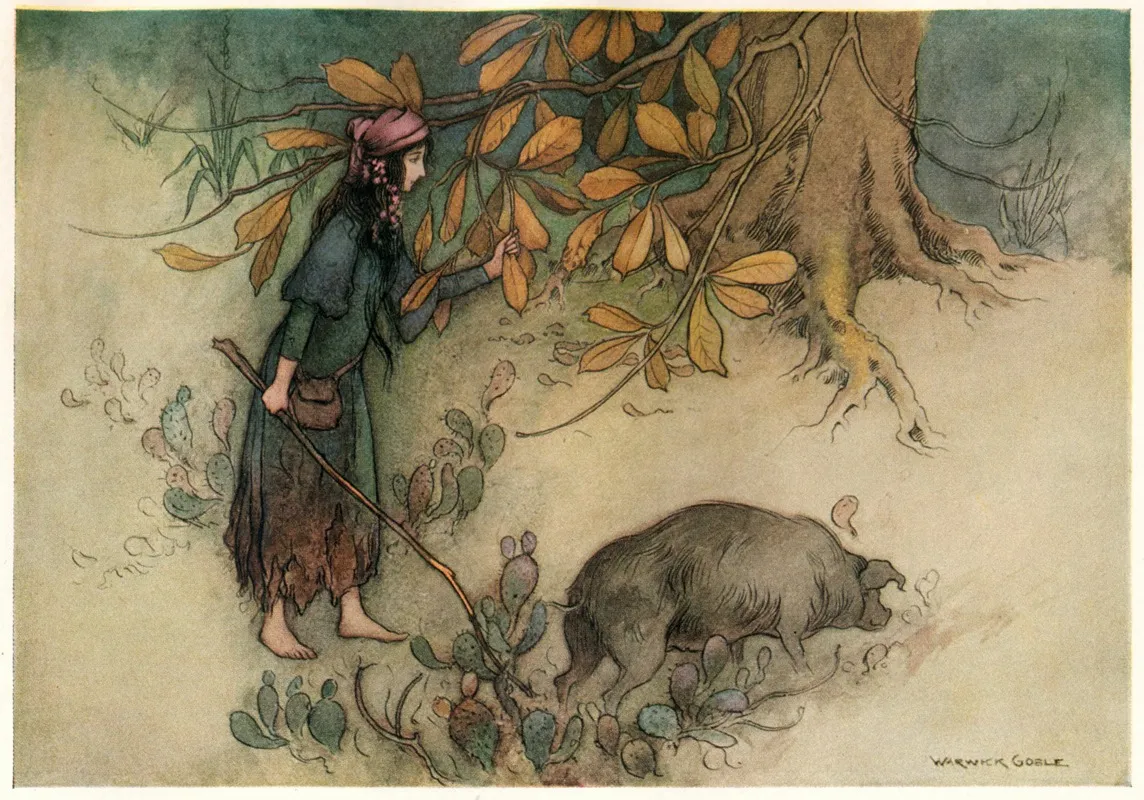 Parmetella Gathering Golden Leaves by Warwick Goble - Canvas Print