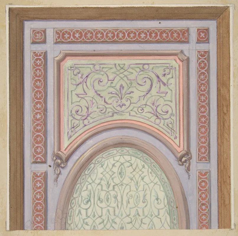 Partial Design For The Decoration Of A Ceiling With An Oval Panel At Center