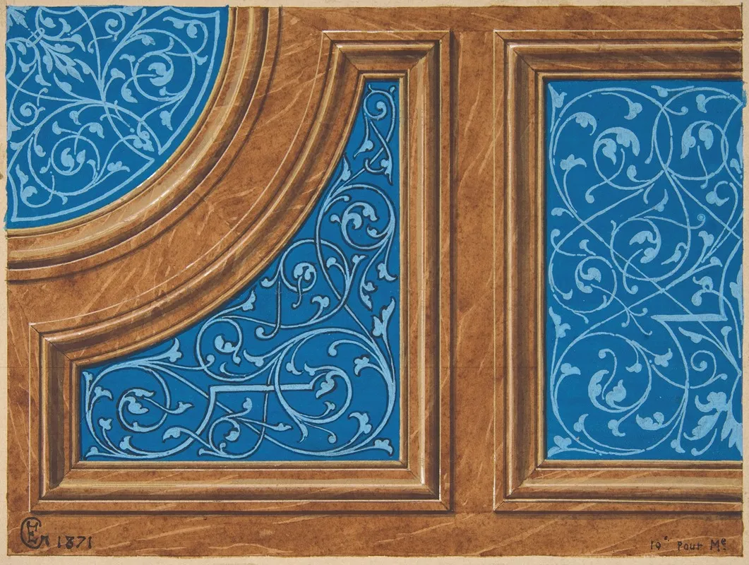 Partial Design For Wood Panneling Inlaid With Painted Panels