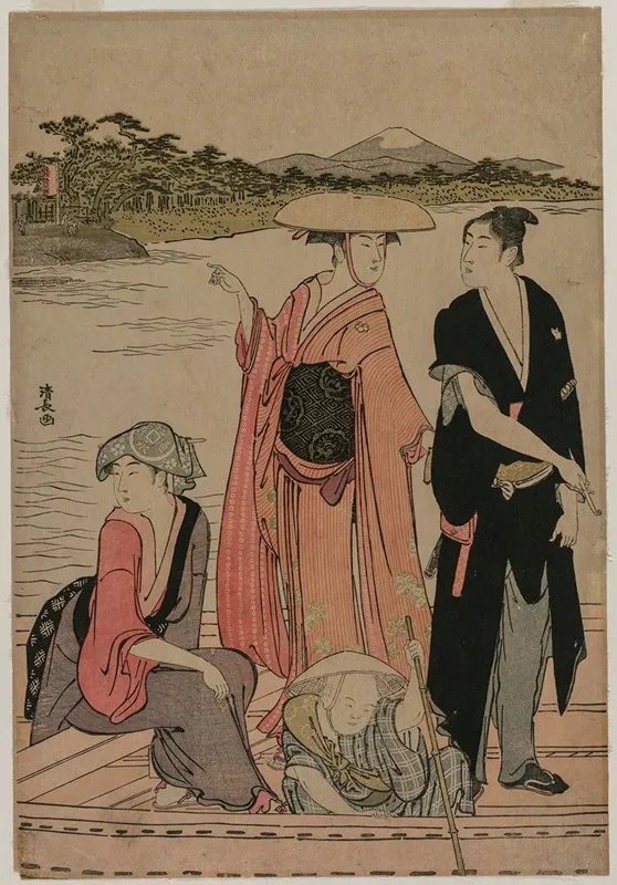 Passengers In A Ferry Boat On The Sumida River 2 by Torii Kiyonaga - Canvas Print