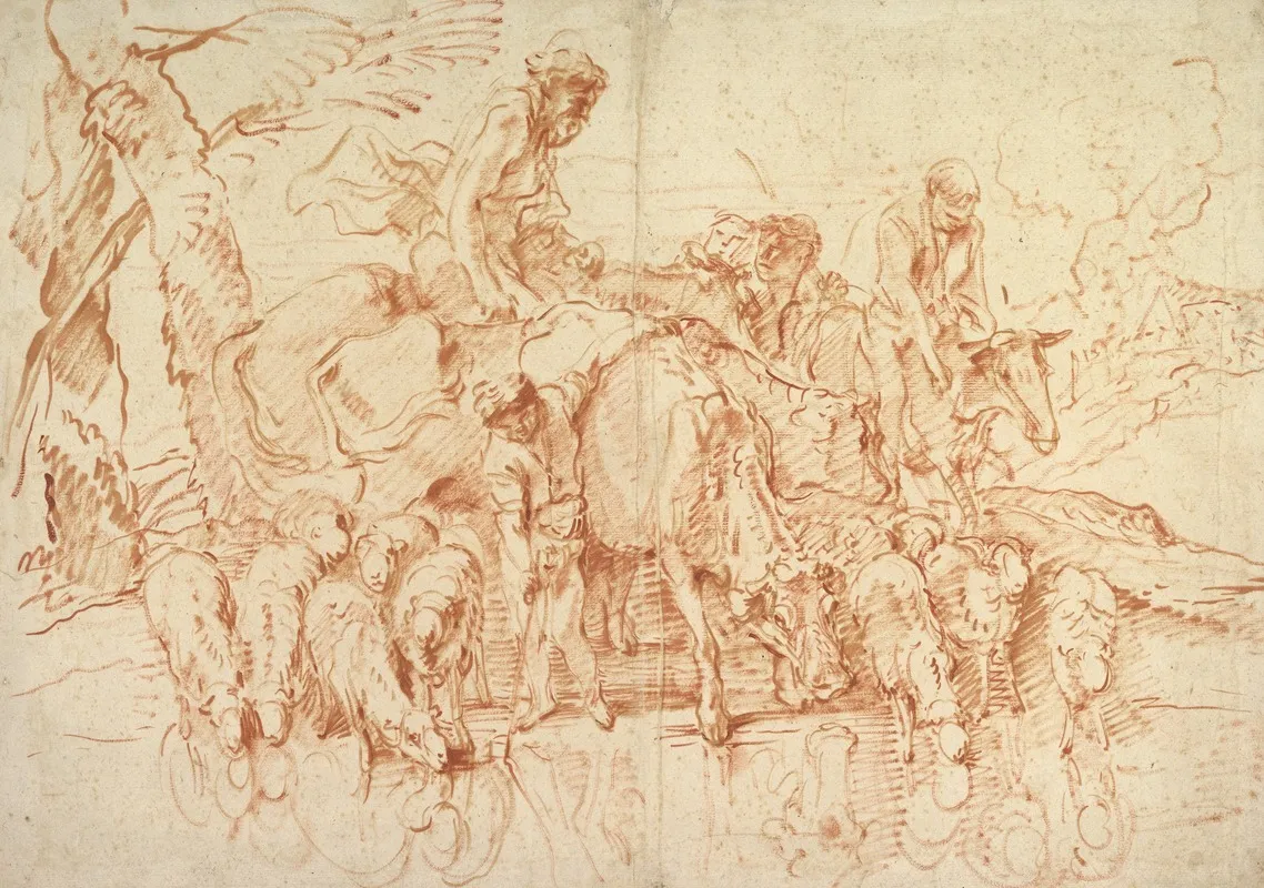 Pastoral Journey With Flocks And Herds At A Stream by Giovanni Benedetto Castiglione - Canvas Print