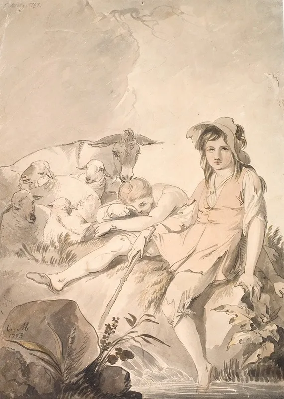 Pastoral Scene With Two Children And Animals