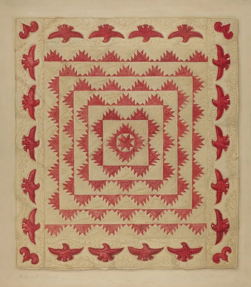 Patchwork Quilt With Eagles by Daniel Fletcher - Canvas Print