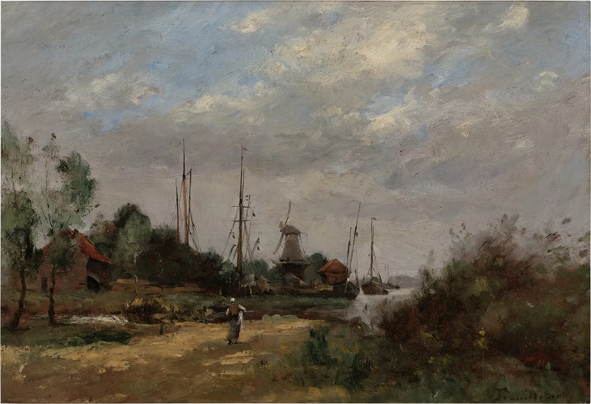 Paysage A La Lavandiere Et Au Moulin Hollande by Paul Désiré Trouillebert - Canvas Print