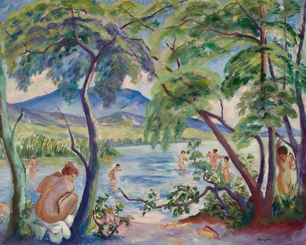 Paysage Aux Baigneuses Colombier by Henri Manguin - Canvas Print