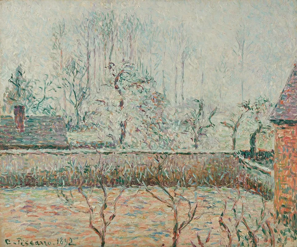 Paysage Avec Maisons Et Mur De Cloture Givre Et Brume Eragny