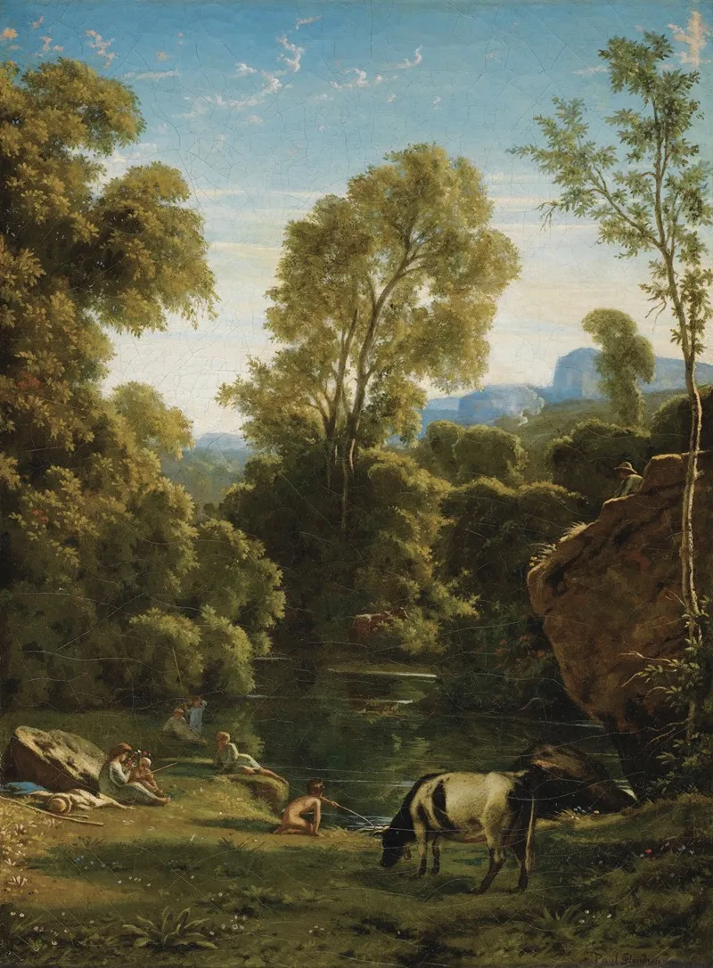 Paysage Classique Avec Personnages Pres Dun Lac by Jean-Paul Flandrin - Canvas Print