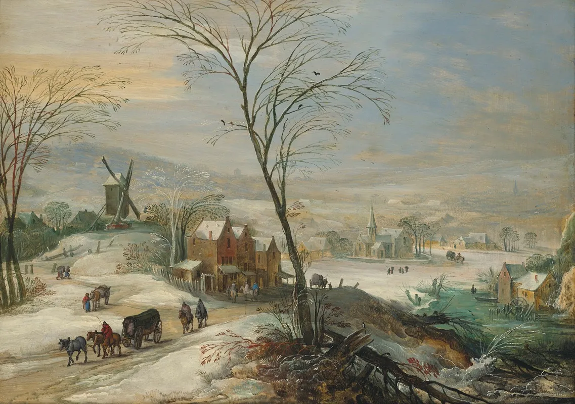 Paysage Dhiver Avec Un Moulin A Vent by Joos de Momper - Canvas Print