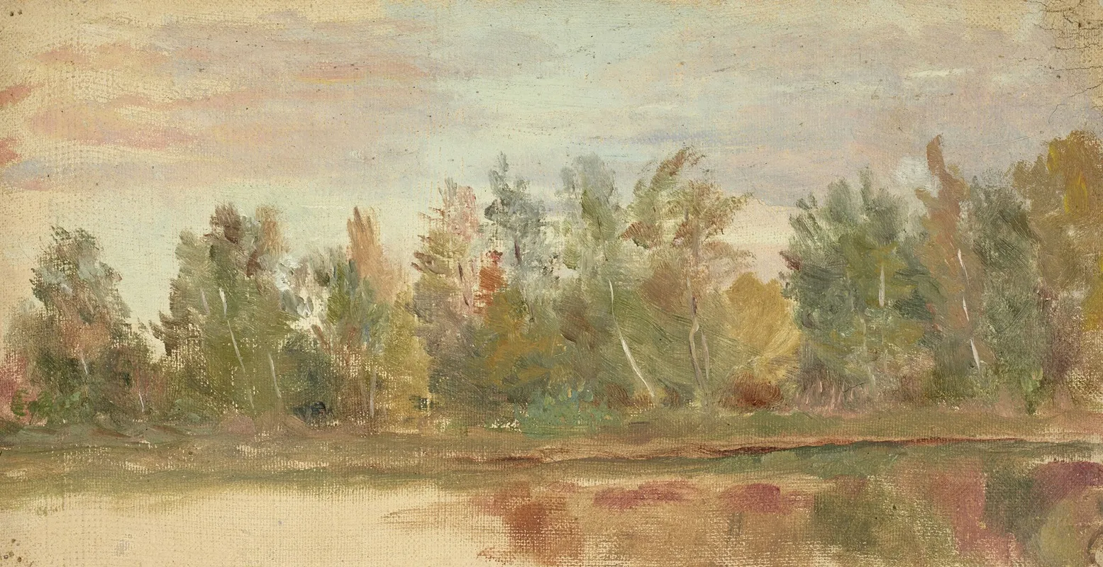 Paysage Fluvial Et Son Reflet Au Couchant Rose 2 by Jeanne Jegou-Cadart - Canvas Print