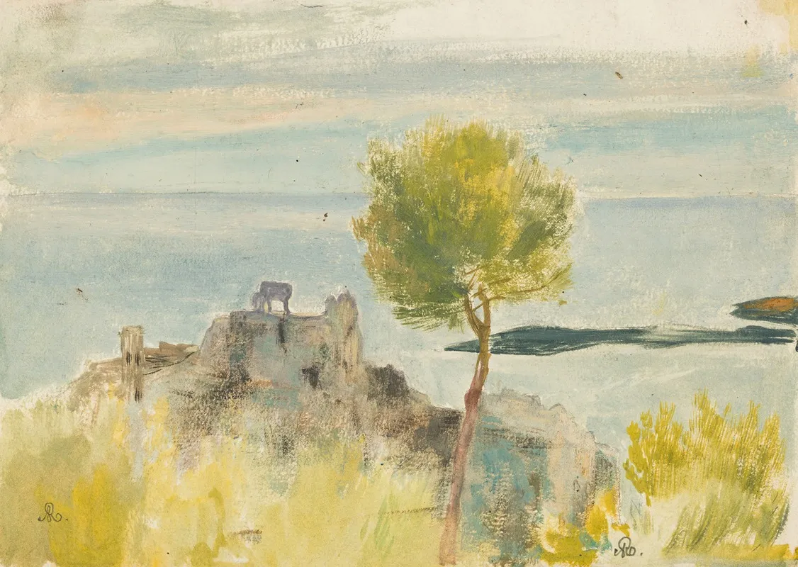Paysage Mediterraneen Aux Deux Ovins by Cornelis Ary Renan - Canvas Print