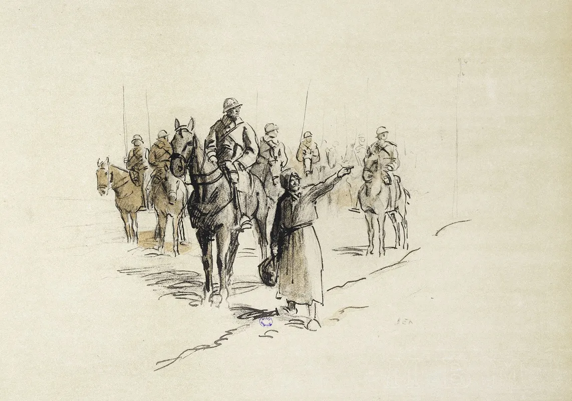Paysanne Donnant La Direction A Une Troupe A Cheval