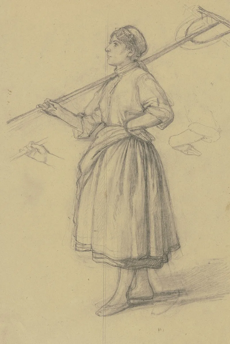 Peasant Girl With Rake 2 by Jakob Becker - Canvas Print
