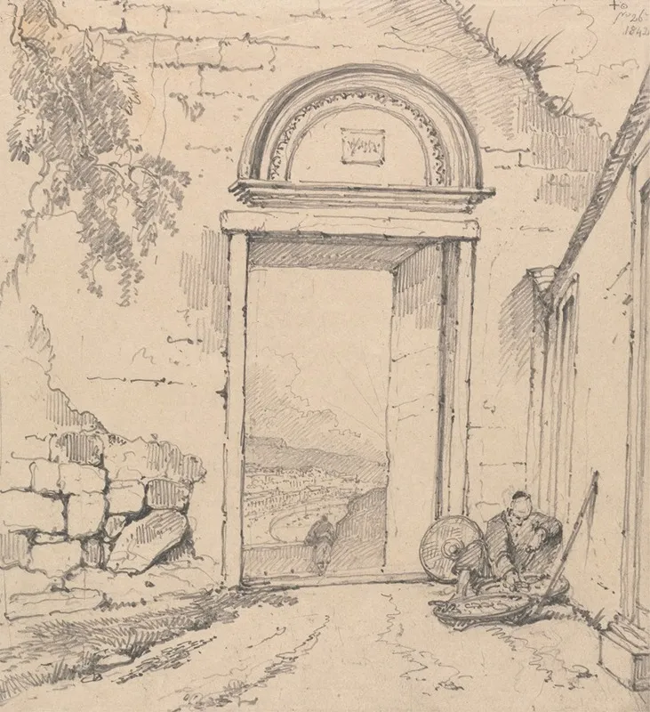 Peasant Seated By A Doorway by George Chinnery - Canvas Print