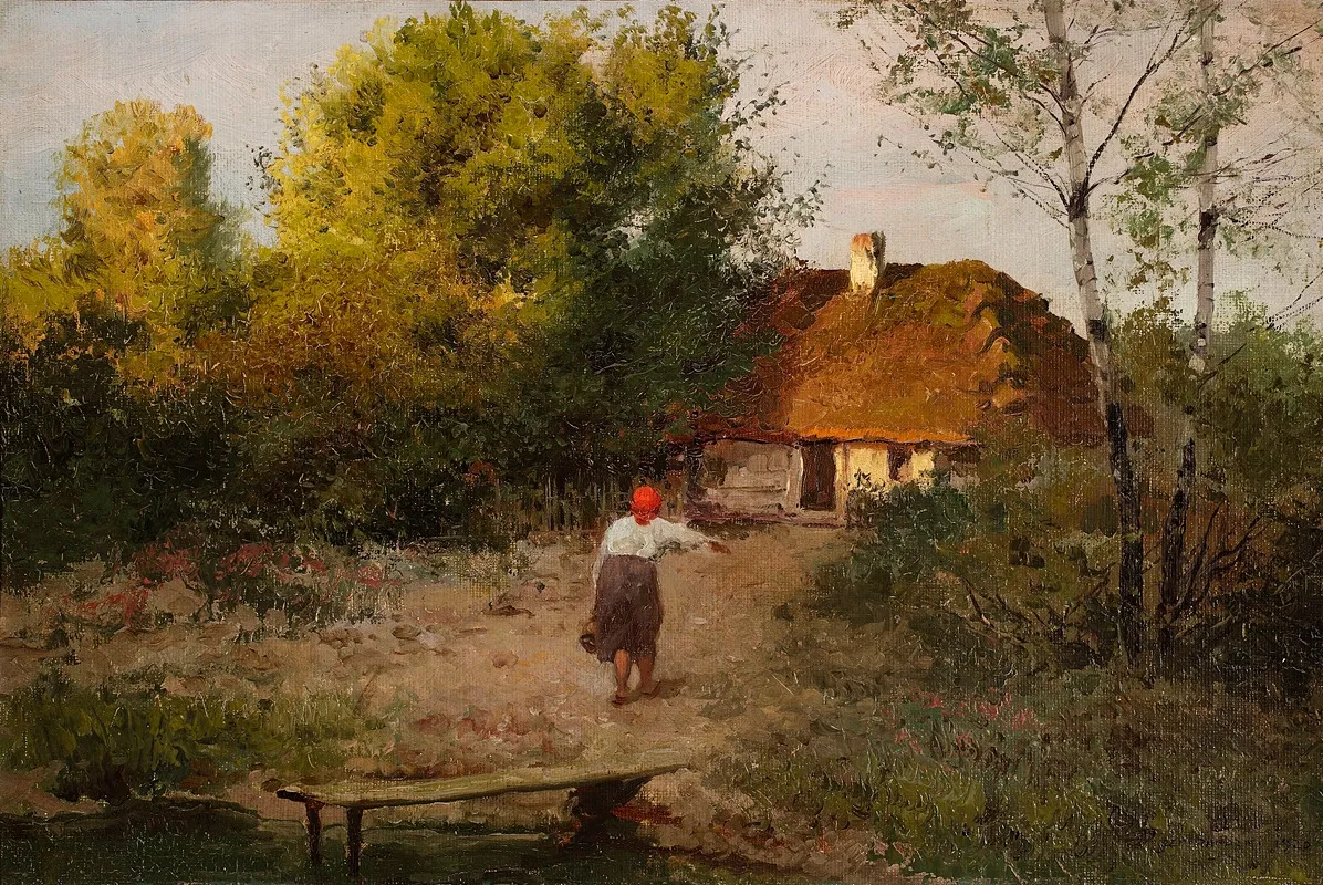 Peasant Woman In Front Of A Cottage