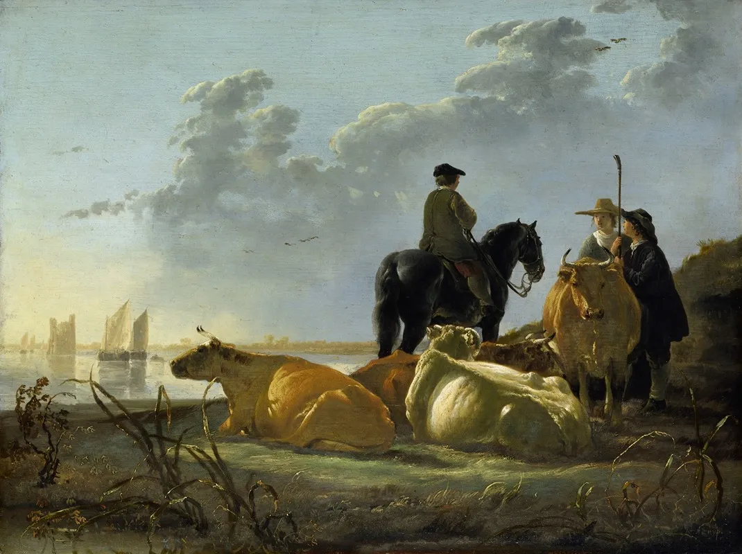 Peasants And Cattle By The River Merwede