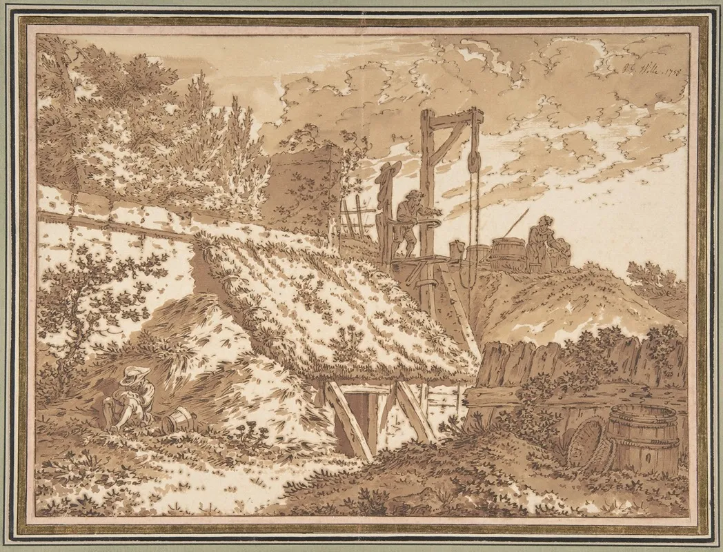Peasants Around A Well by Johann Georg Wille - Canvas Print