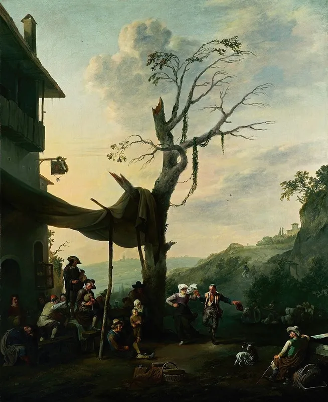 Peasants Dancing The Tarantella by Johannes Lingelbach - Canvas Print