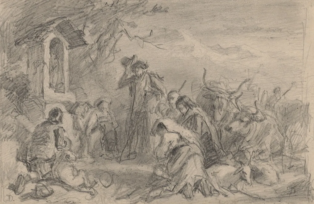 Peasants Kneeling At Shrine