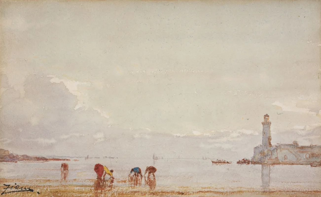 Pecheurs De Coquillages A Antibes by Félix Ziem - Canvas Print