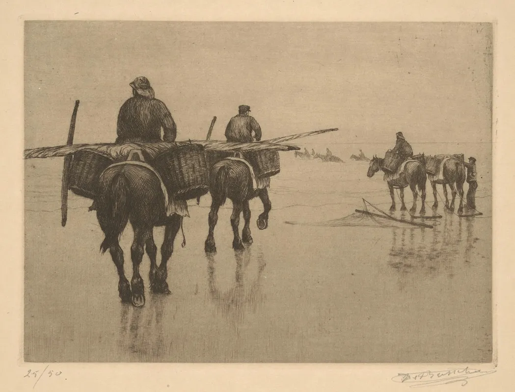 Pecheurs De Crevettes by Constant Eugène de Busschere - Canvas Print