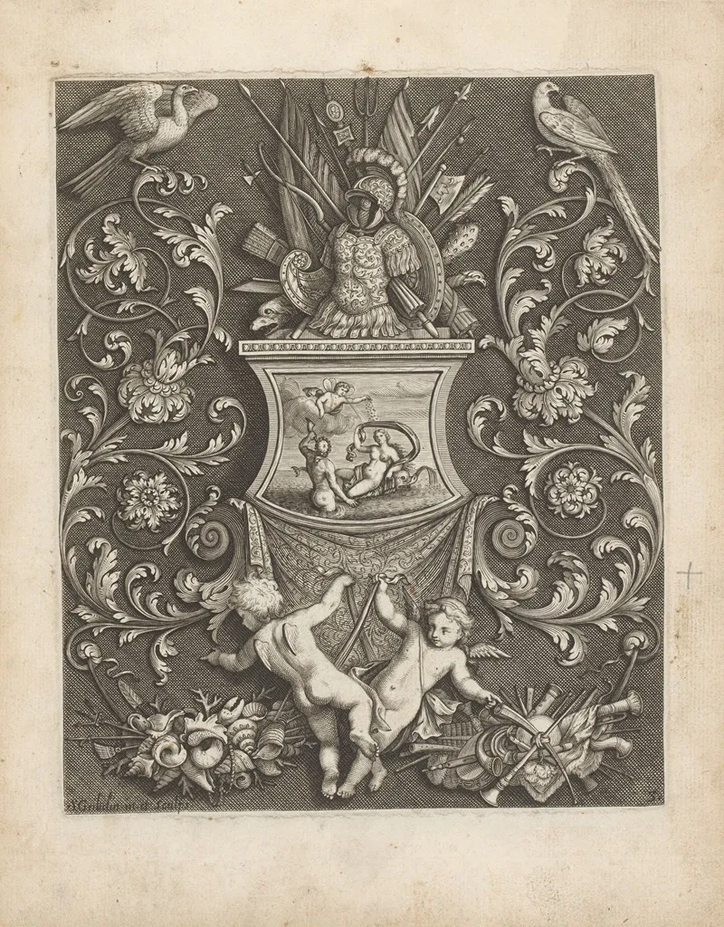 Pedestal With Galatea On It Wearing Armor With Weapon Trophies And Putti
