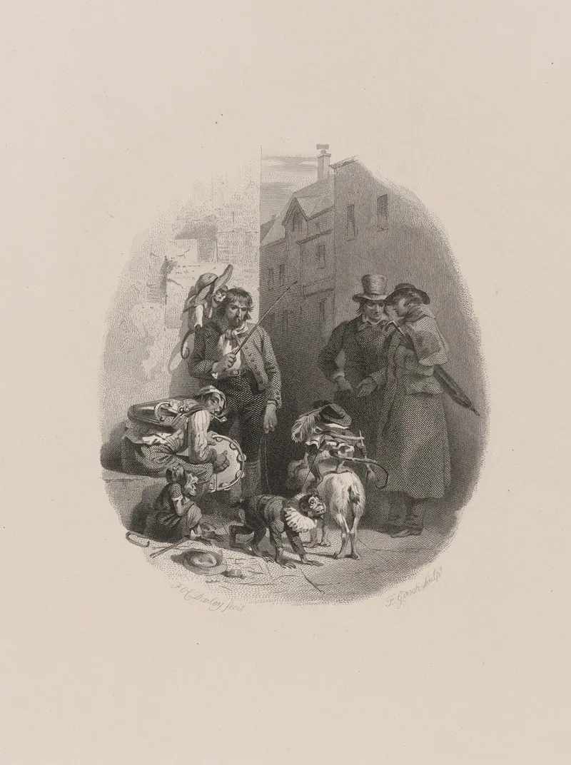Pedestrians Near Street Musicians With Monkeys by Felix Octavius Carr Darley - Canvas Print