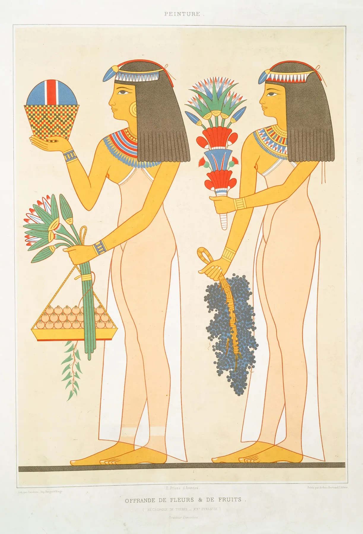 Peinture Offrande De Fleurs De Fruits Necropole De Thebes Xixe Dynastie Granduer Dexecution
